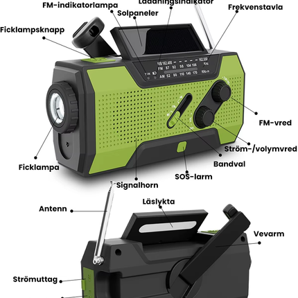 Multifunktionell Nödradio Solar Handvev Powerbank